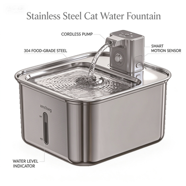 304 Stainless Steel Smart Pet Water Fountain – Wireless, Cordless, Automatic Circulating Water with Motion Sensor for Cats and Dogs - Image 3