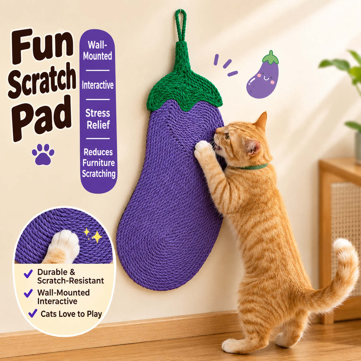 Wall-Mounted Fruit Cat Scratching Pad - Image 2
