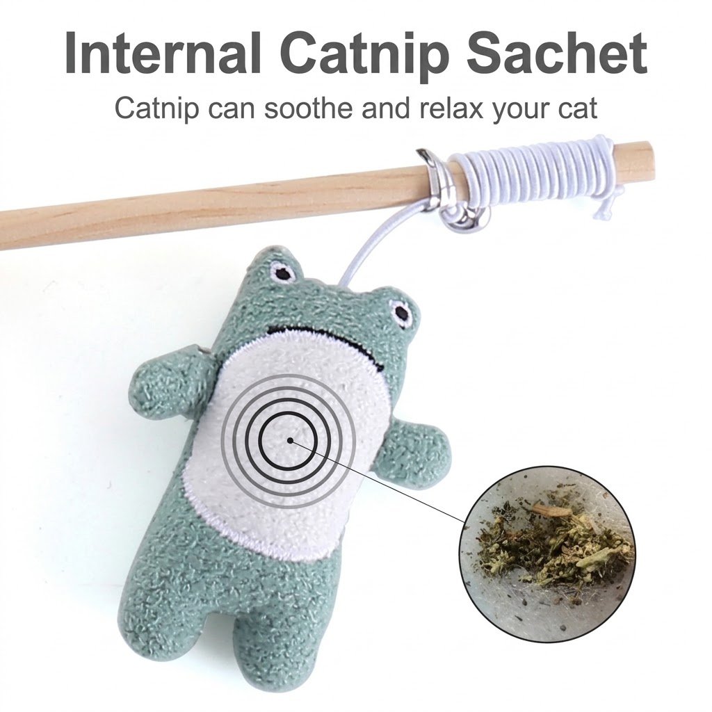 Natural Wood Cat Teaser Wand with Internal Catnip Sachet - Image 2
