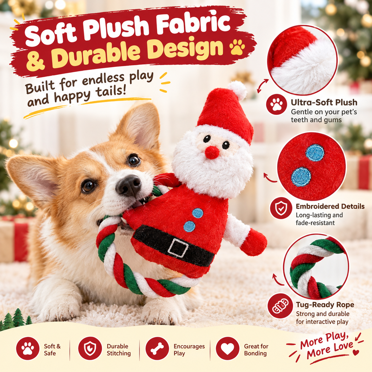 Christmas Plush Squeaky Dog Toy Set