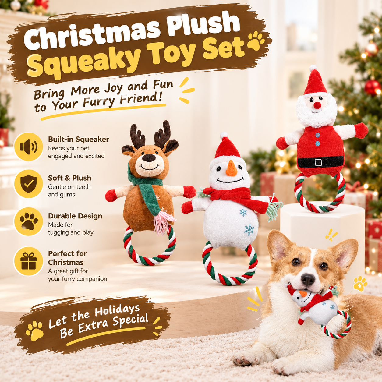 Christmas Plush Squeaky Dog Toy Set - Image 4