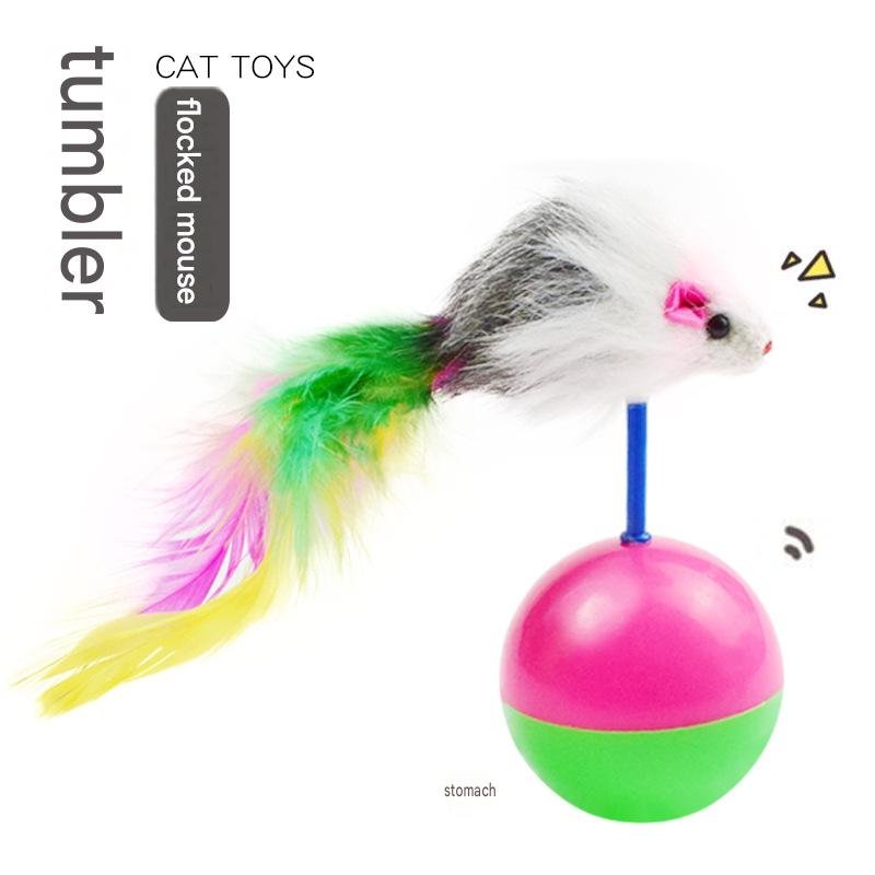 Interactive Tumbler Cat Toy with Flocked Feather Mouse – Self-Play Roly-Poly Ball