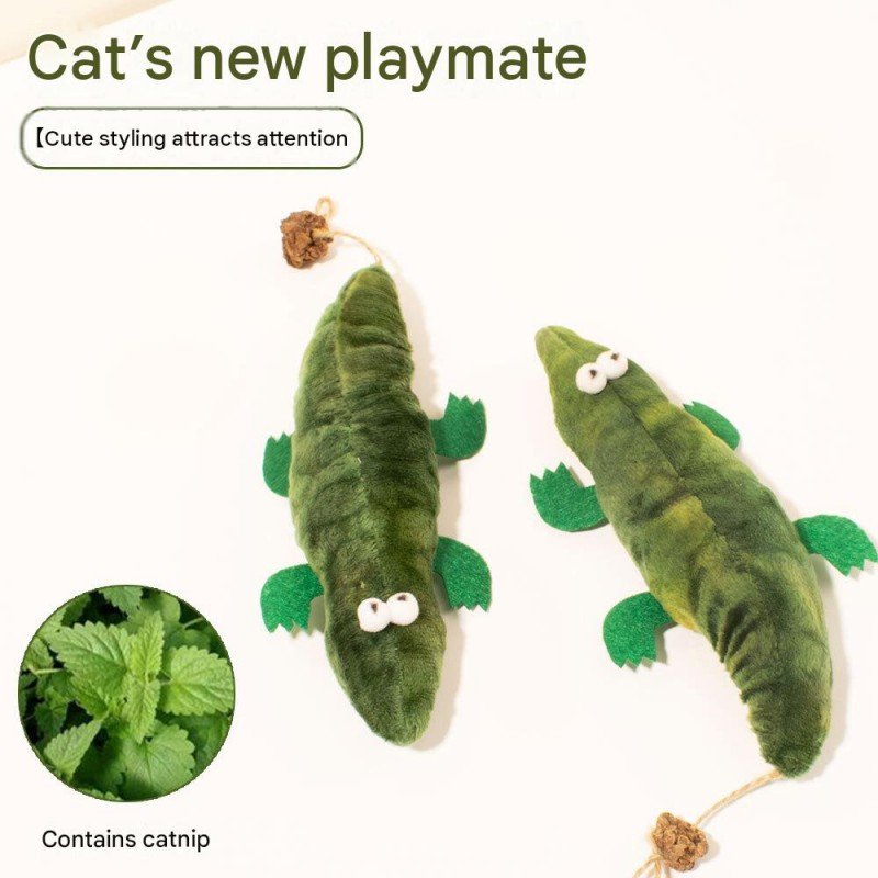 Plush Alligator Cat Kicker Toy with Catnip & Natural Gall Fruit Chew Tail