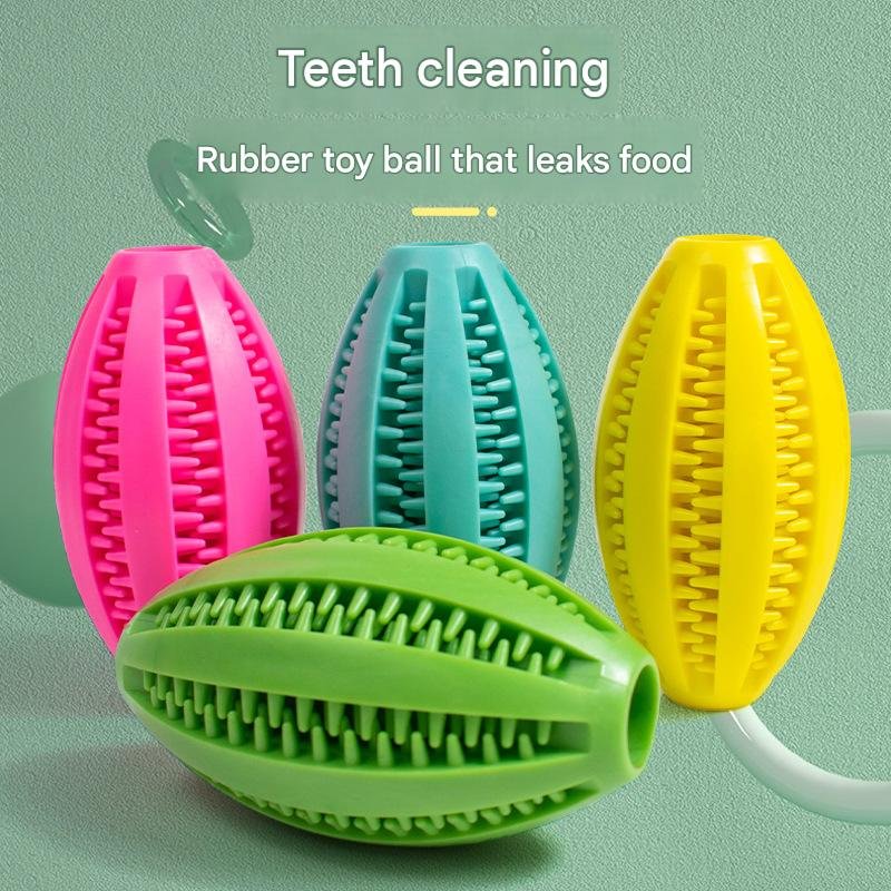 Treat Dispensing Dog Chew Toy – Rugby Dental Cleaning Rubber Ball for Dogs