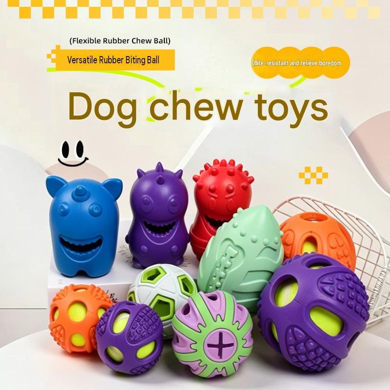 Interactive Rubber Dog Chew Toy – Squeaky Dental Ball & Ball-in-Ball Puzzle for Dogs