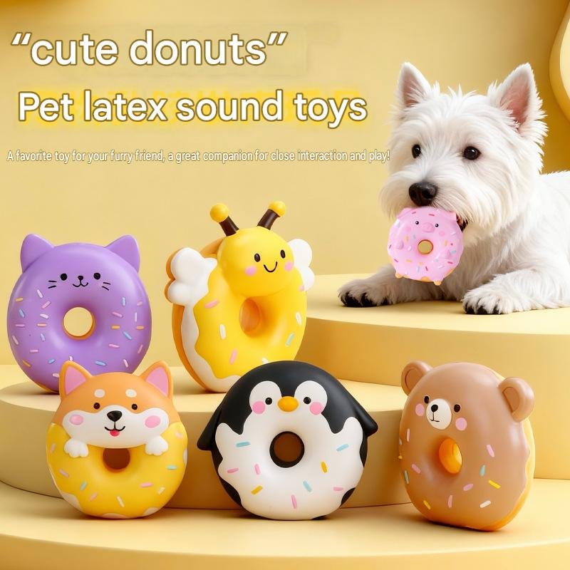 Interactive Donut Animal Latex Dog Toy – Gentle Teeth Cleaning Squeak Toy