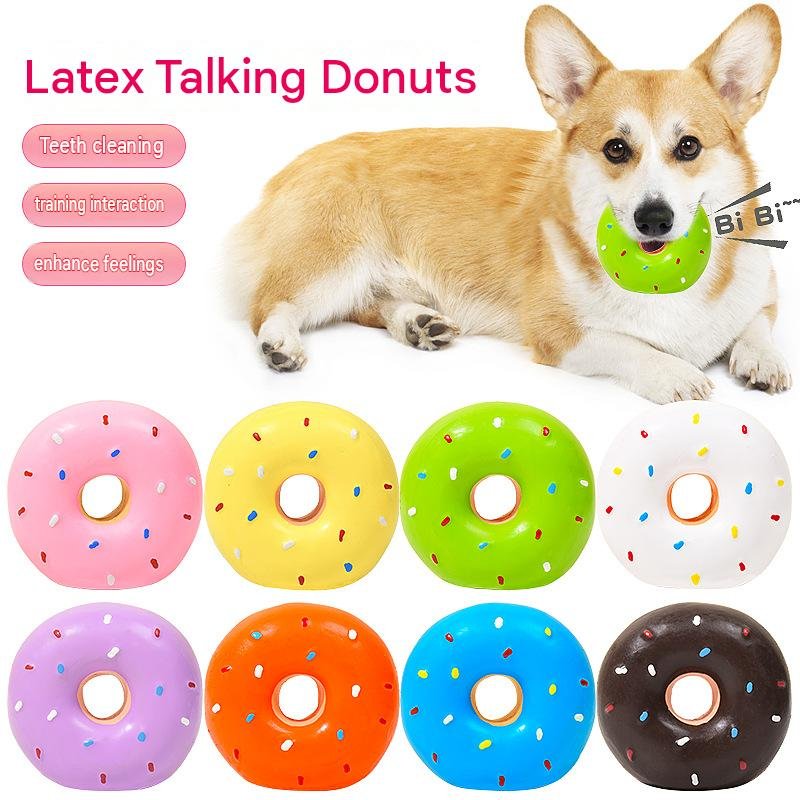 Squeaky Donut Latex Dog Toy – Soft Teething Chew Toy for Puppies & Small Dogs