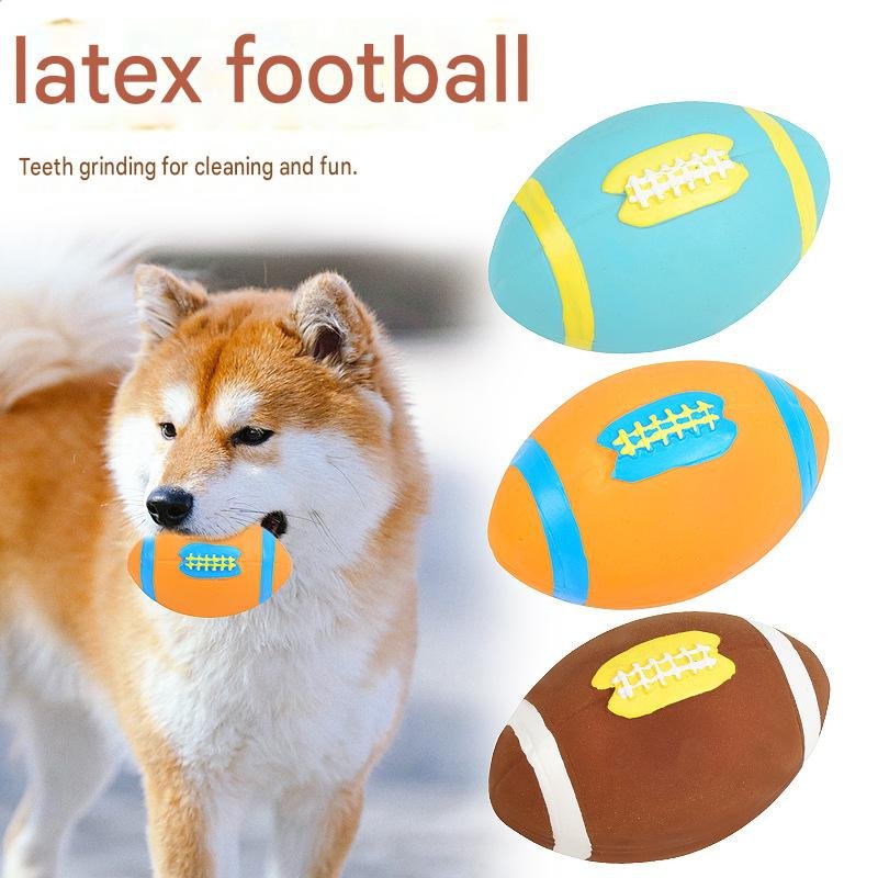 Squeaky Latex Football Dog Toy – Soft Teething Chew Ball for Puppies & Small Dogs