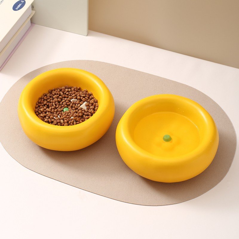 Ceramic Pumpkin Pet Bowl with Anti-Spill Curved Rim for Cats)