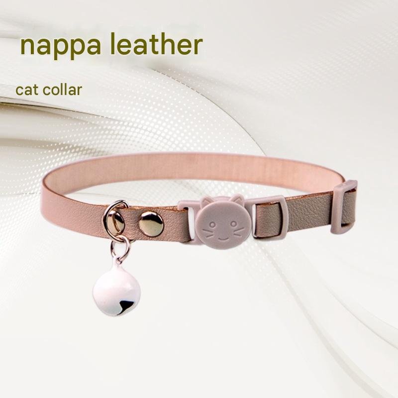 Soft Nappa Leather Cat Collar with Breakaway Safety Buckle & Bell