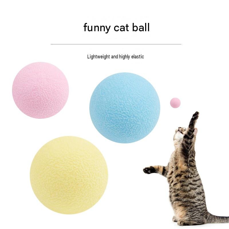 Silent Bouncy Ball Cat Toys (Pack of 3: Yellow, Pink, Blue) - Image 2