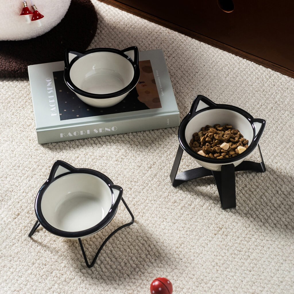 Raised Tilted Whisker-Friendly Pet Food & Water Dish