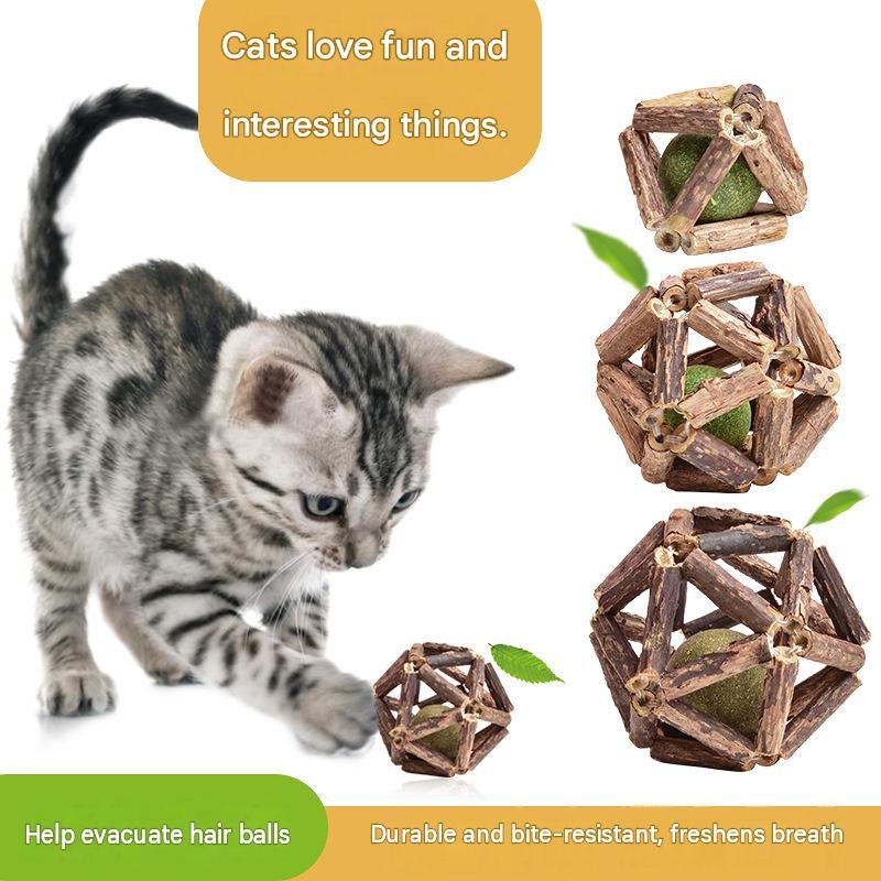Natural Silvervine Cage Ball with Compressed Catnip – Dental Chew Toy for Cats