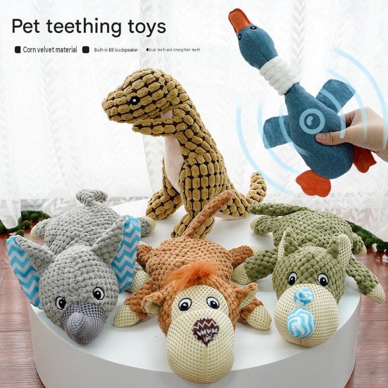 Squeaky Corduroy Plush Dog Toy – Textured Teething Chew Toy for Puppies & Small Dogs