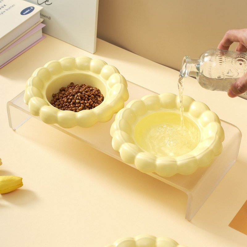 Raised Ceramic Biscuit Pet Bowl Set with Acrylic Stand - Image 2