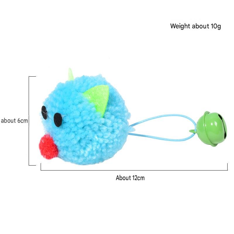 Plush Pom-Pom Mouse Cat Toy with Elastic Cord & Jingle Bell - Image 2