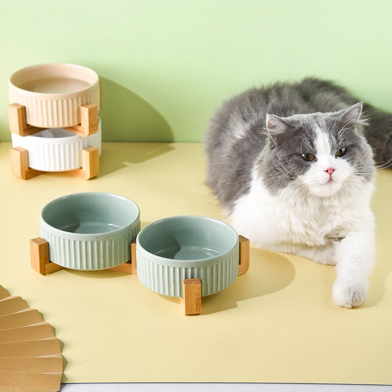 Fluted Ramekin Ceramic Elevated Pet Bowl Set - Image 2