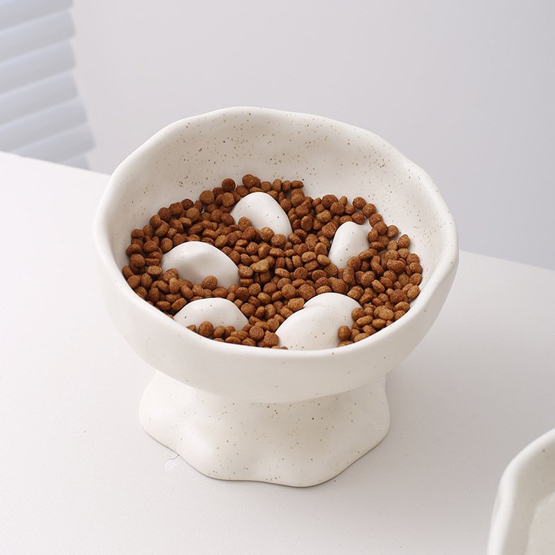 Handcrafted Stemmed Ceramic Slow Feeder & Food Bowl for Cats