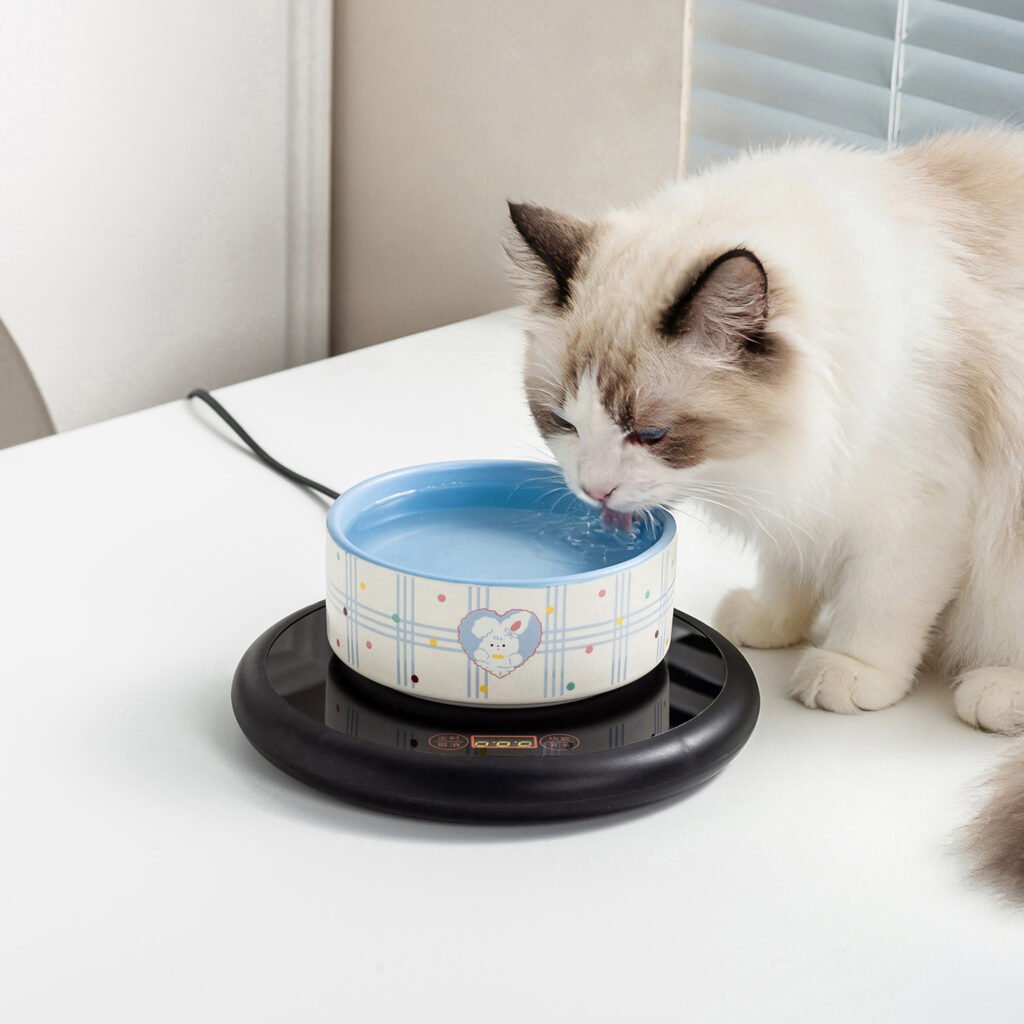 Ceramic Bunny Cat Bowl Compatible with Heating Warmer Pad