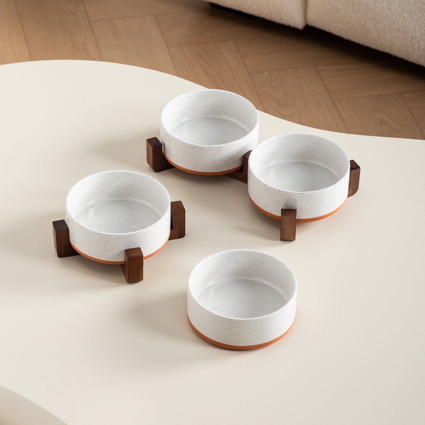 Raised Marble Ceramic Cat Bowl with Bamboo Stand for Dogs - Image 2