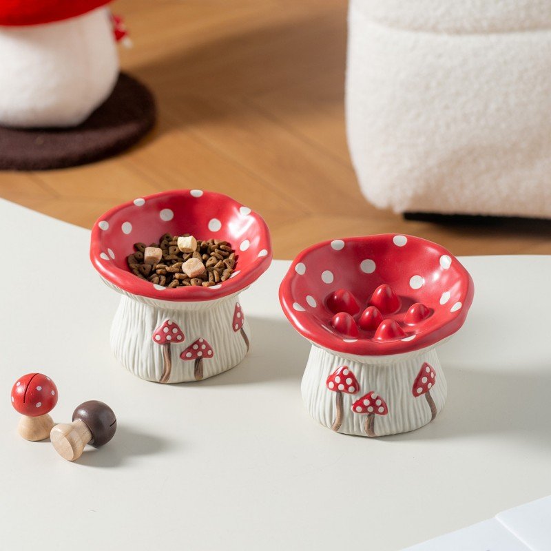 Ceramic Mushroom Pet Feeder & Elevated Water Dish - Image 2