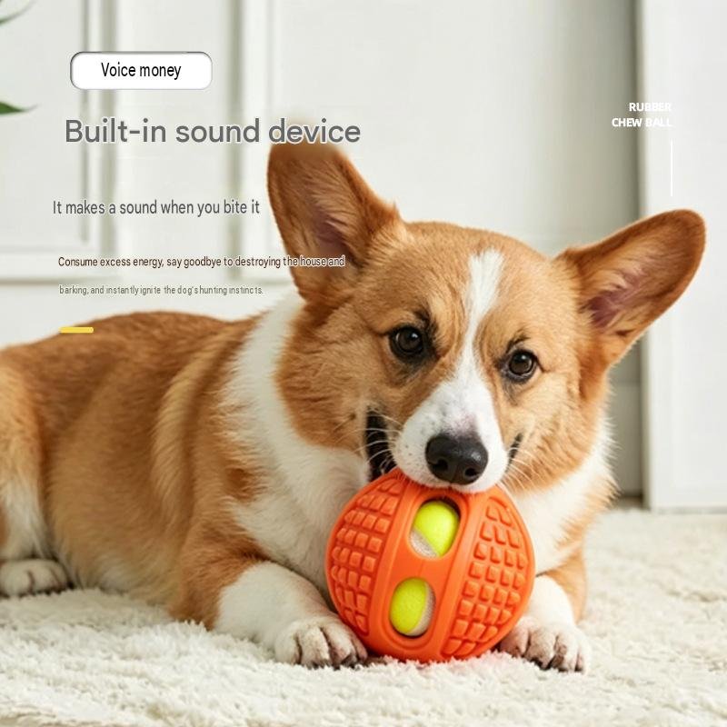 Interactive Rubber Dog Chew Toy – Squeaky Dental Ball & Ball-in-Ball Puzzle for Dogs - Image 3