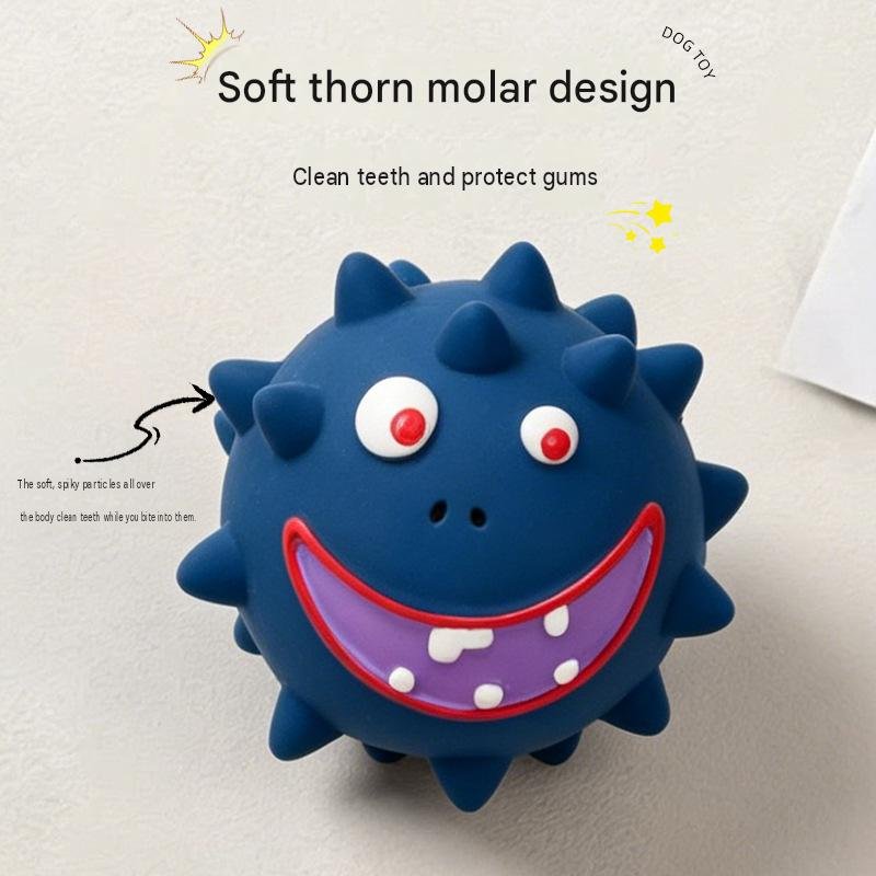 Interactive Monster Latex Dog Chew Toy – Soft Spiky Dental Ball with Built-In Squeaker - Image 3