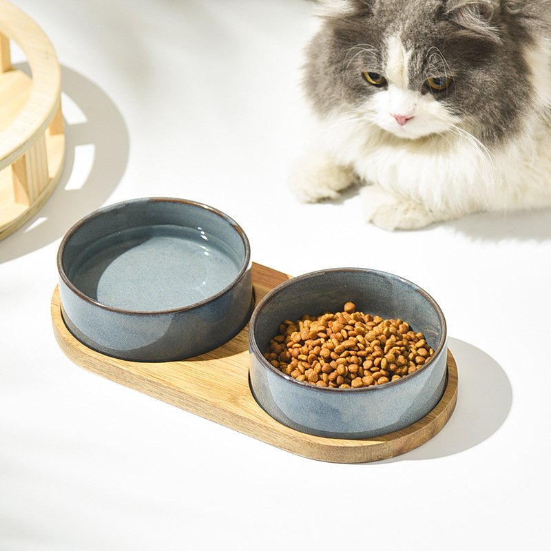 Artisan Wabi-Sabi Stoneware Pet Bowl Set - Image 2