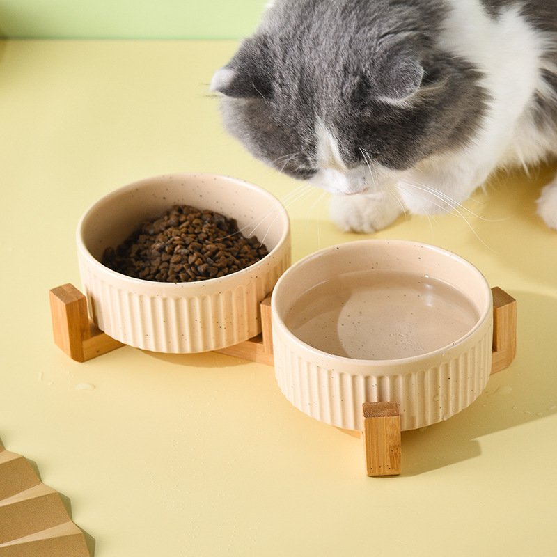 Fluted Ramekin Ceramic Elevated Pet Bowl Set