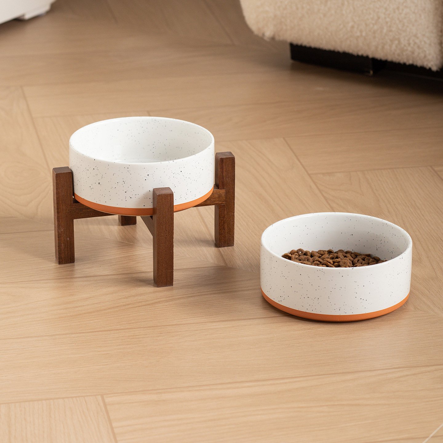 Raised Marble Ceramic Cat Bowl with Bamboo Stand for Dogs - Image 3