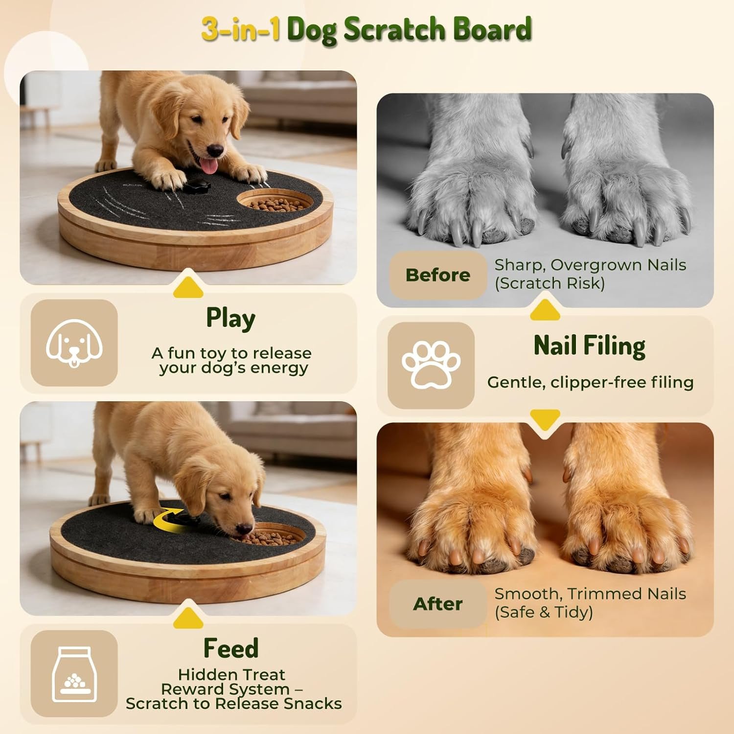 3-in-1 Wooden Dog Nail Scratch Board - Image 2