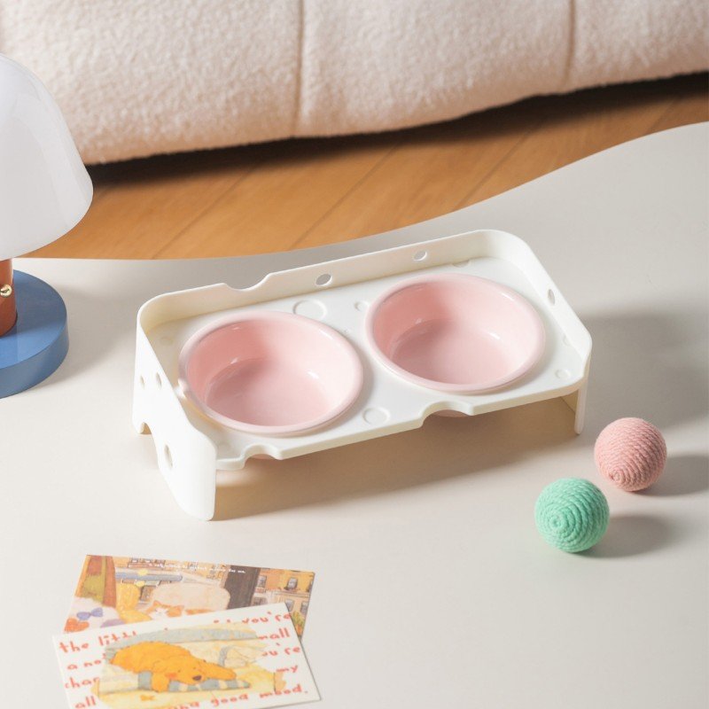Raised Tilted Cat Food and Water Bowl Set with Double Plastic Riser - Image 3