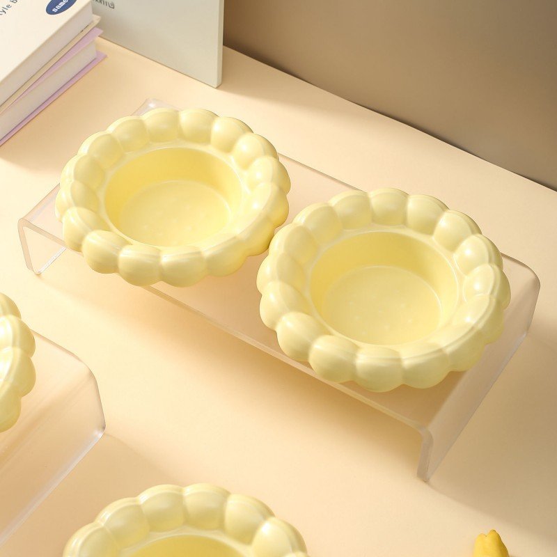 Raised Ceramic Biscuit Pet Bowl Set with Acrylic Stand