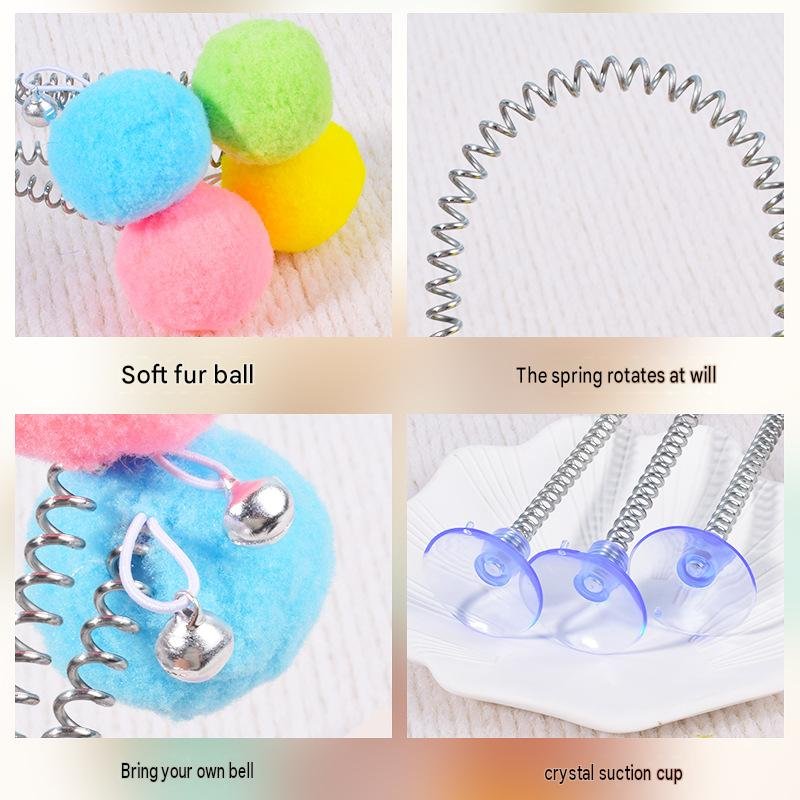 Suction Cup Bouncy Cat Toy – Elastic Spring Fur Ball Toy with Jingle Bell - Image 4