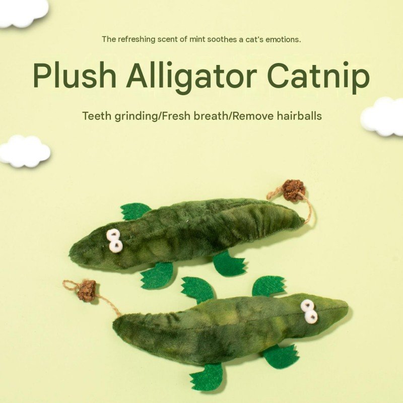 Plush Alligator Cat Kicker Toy with Catnip & Natural Gall Fruit Chew Tail - Image 4