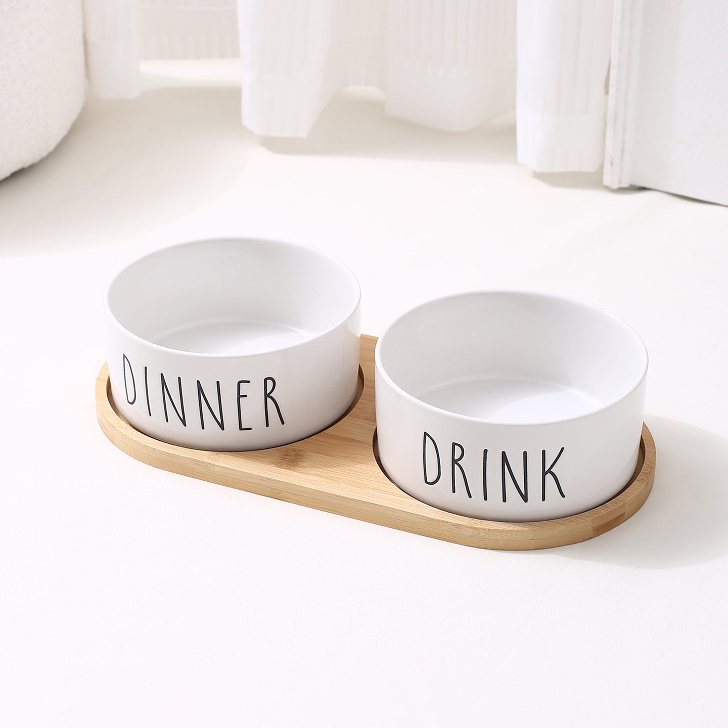 Ceramic Dinner & Drink Pet Bowl Set with Bamboo Tray for Cats & Dogs - Image 5
