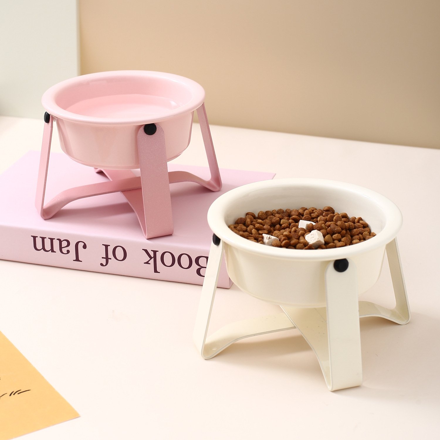 Raised Ceramic Cat Food Bowl with Color-Matched Metal Stand - Image 4