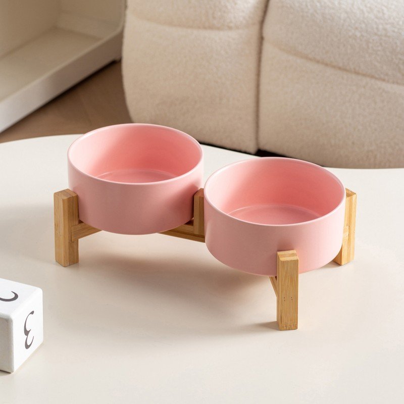 Raised Ceramic Pet Bowl with Elevated Bamboo Stand for Cats & Dogs - Image 4