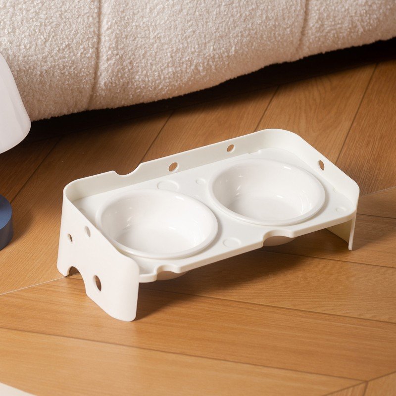 Raised Tilted Cat Food and Water Bowl Set with Double Plastic Riser - Image 4