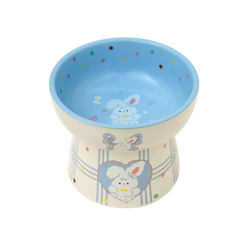 Kawaii Bunny Plaid Elevated Ceramic Pet Bowl - Image 5