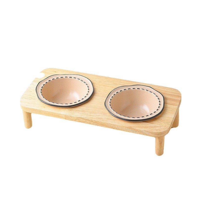 Raised Double Ceramic Pet Bowl Set with Wooden Stand for Cats & Small Dogs) - Image 5