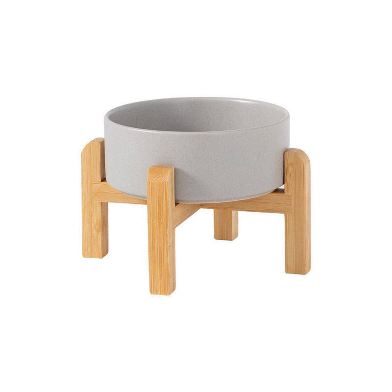 Raised Ceramic Pet Bowl with Elevated Bamboo Stand for Cats & Dogs - Image 5