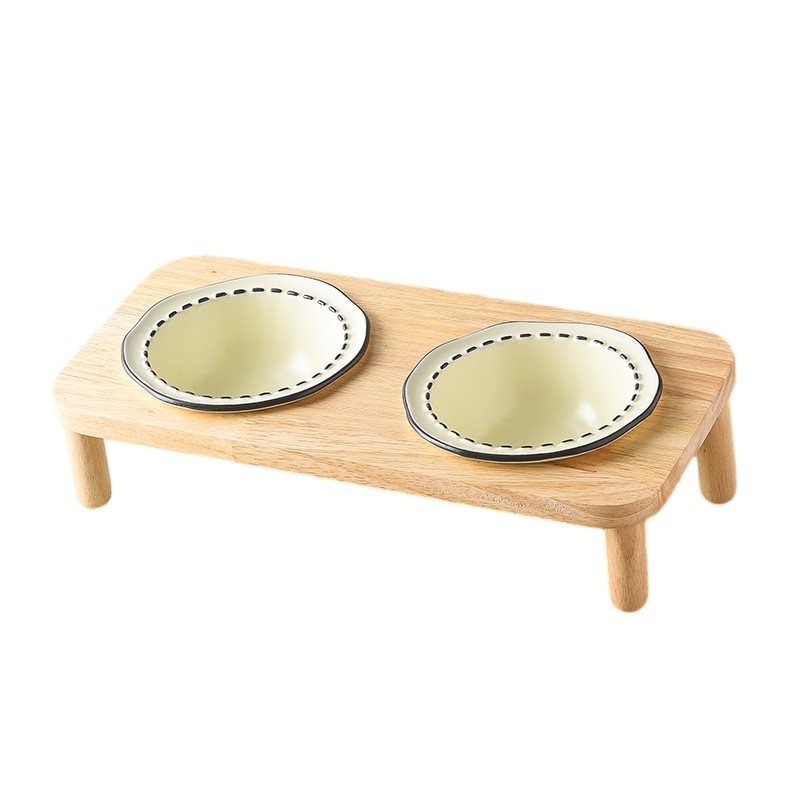 Raised Double Ceramic Pet Bowl Set with Wooden Stand for Cats & Small Dogs) - Image 6