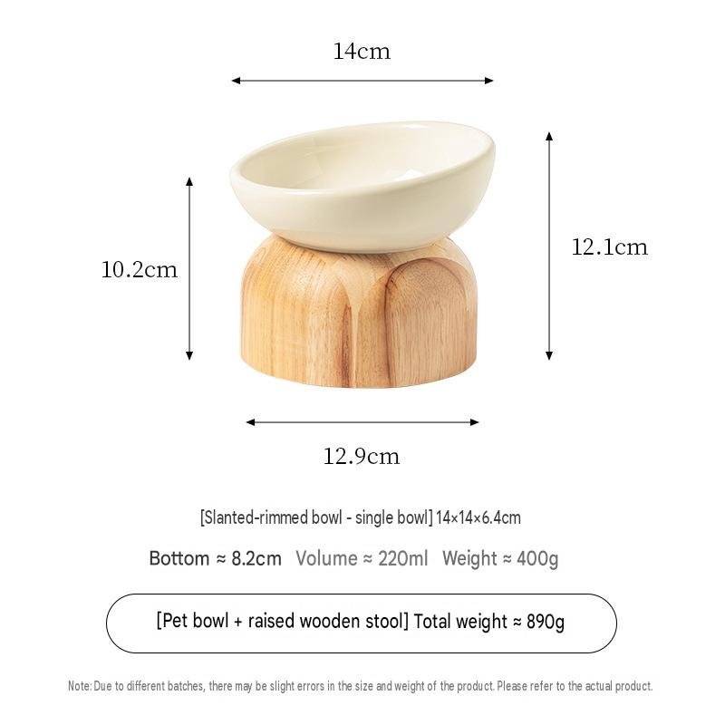 Raised Tilted Ceramic Pet Food Bowl with Wooden Pedestal - Image 6