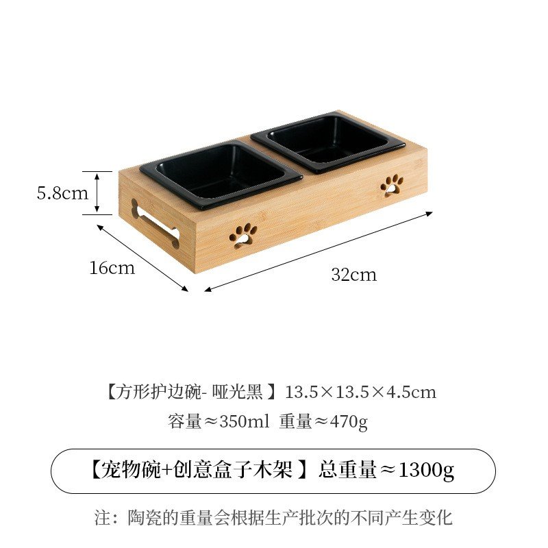 Raised Square Ceramic Double Pet Feeder with Wooden Box Stand - Image 6