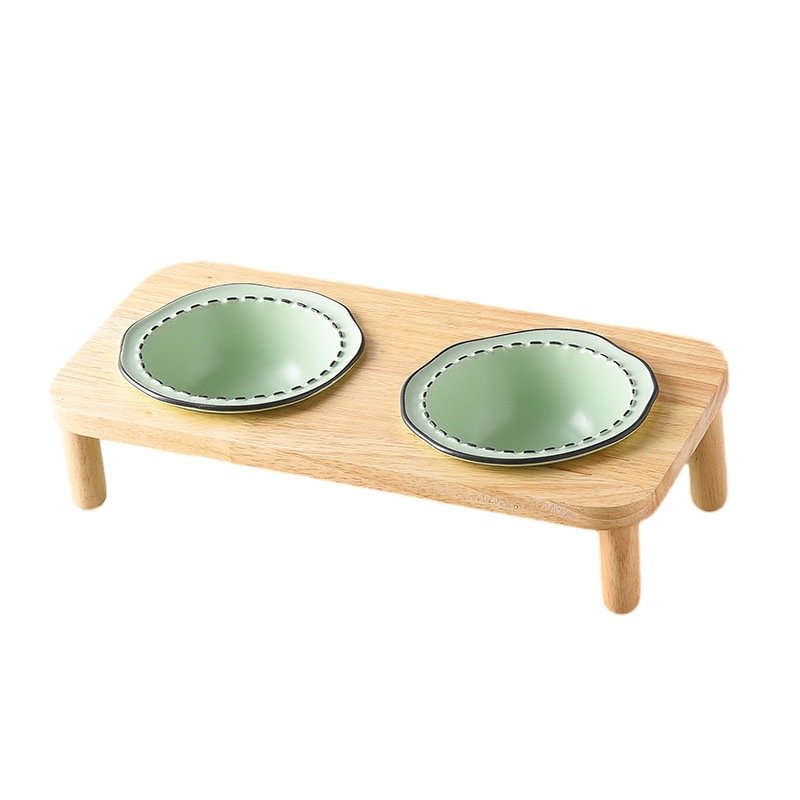 Raised Double Ceramic Pet Bowl Set with Wooden Stand for Cats & Small Dogs) - Image 7