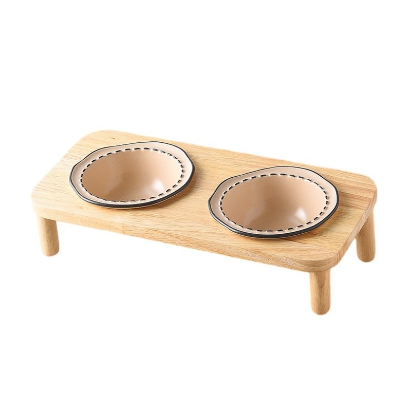 Raised Double Ceramic Pet Bowl Set with Wooden Stand for Cats & Small Dogs) - Image 8