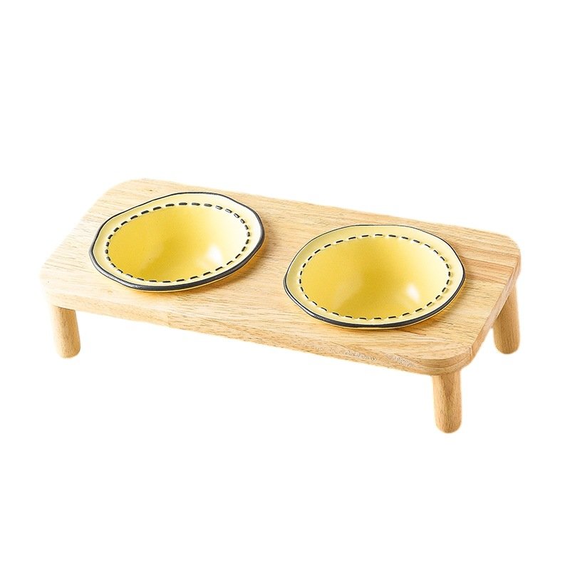Raised Double Ceramic Pet Bowl Set with Wooden Stand for Cats & Small Dogs) - Image 9