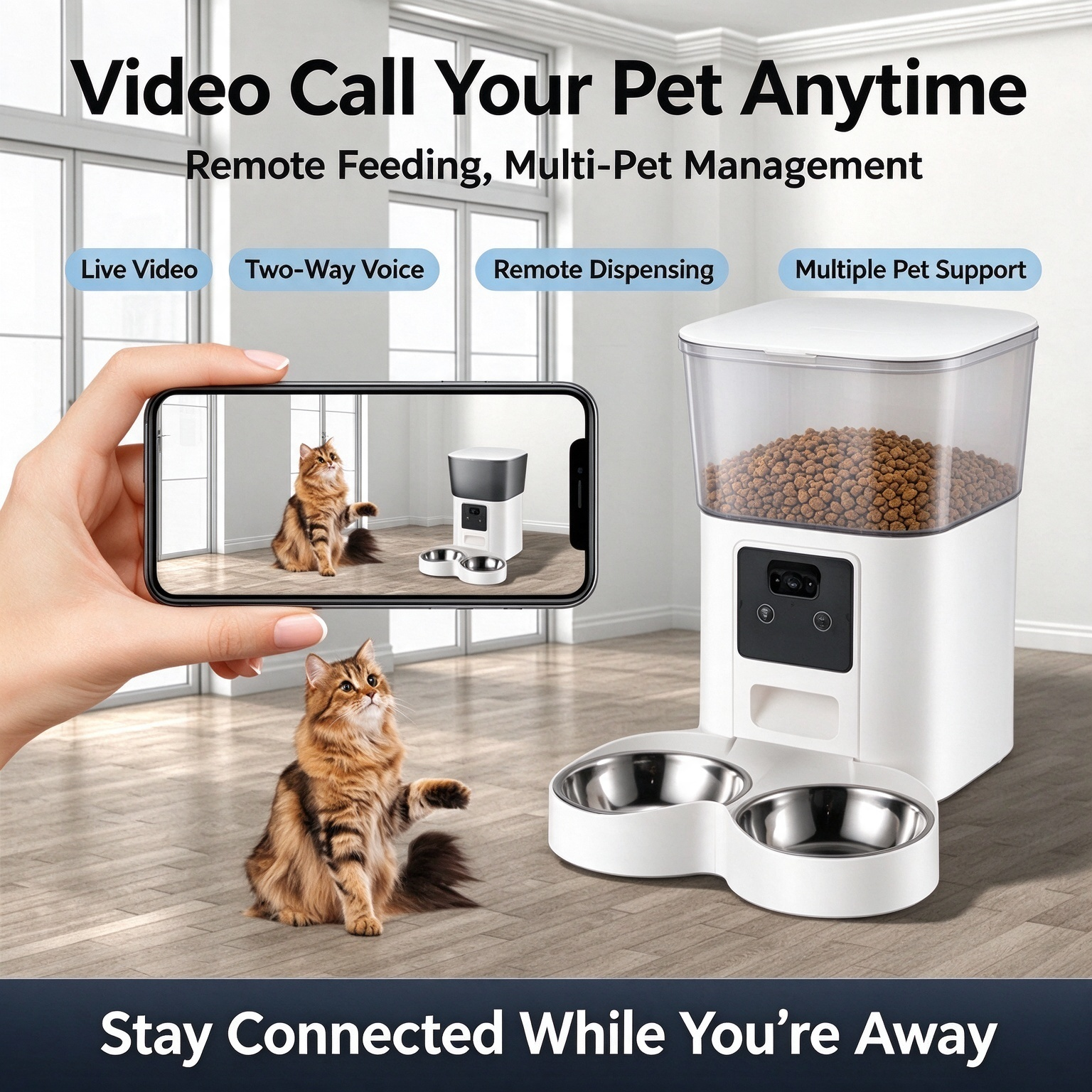 Smart Automatic Pet Feeder: Large-Capacity Unit with Camera for Remote, Scheduled, and Portion-Controlled Feeding of Cats and Dogs - Image 5