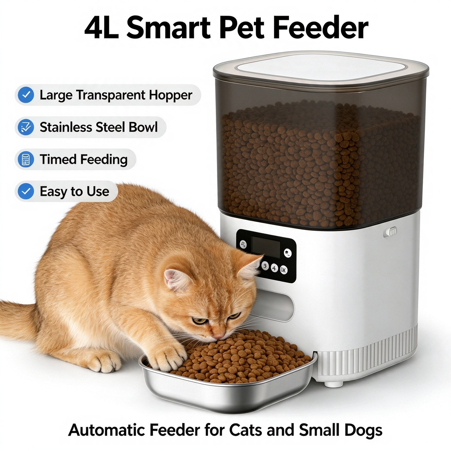 Smart Multi-Bowl Automatic Pet Feeder (4L) – App-Controlled & Button-Operated Meal Dispenser for Cats and Dogs (Suitable for Multi-Pet Households) - Image 4
